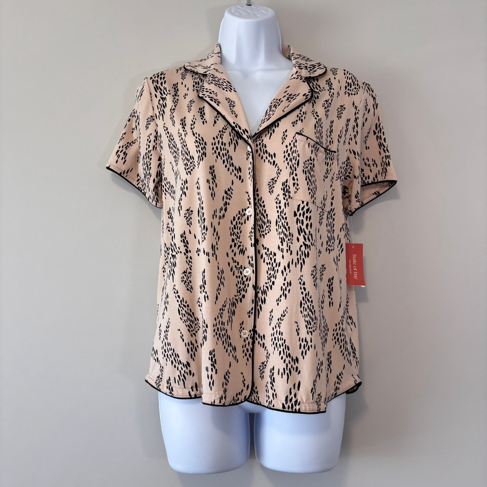 State of Day Women's 2X Beige & Black 2-Pc. Short-Sleeve & Shorts Pajama Set NWT - Picture 4 of 10